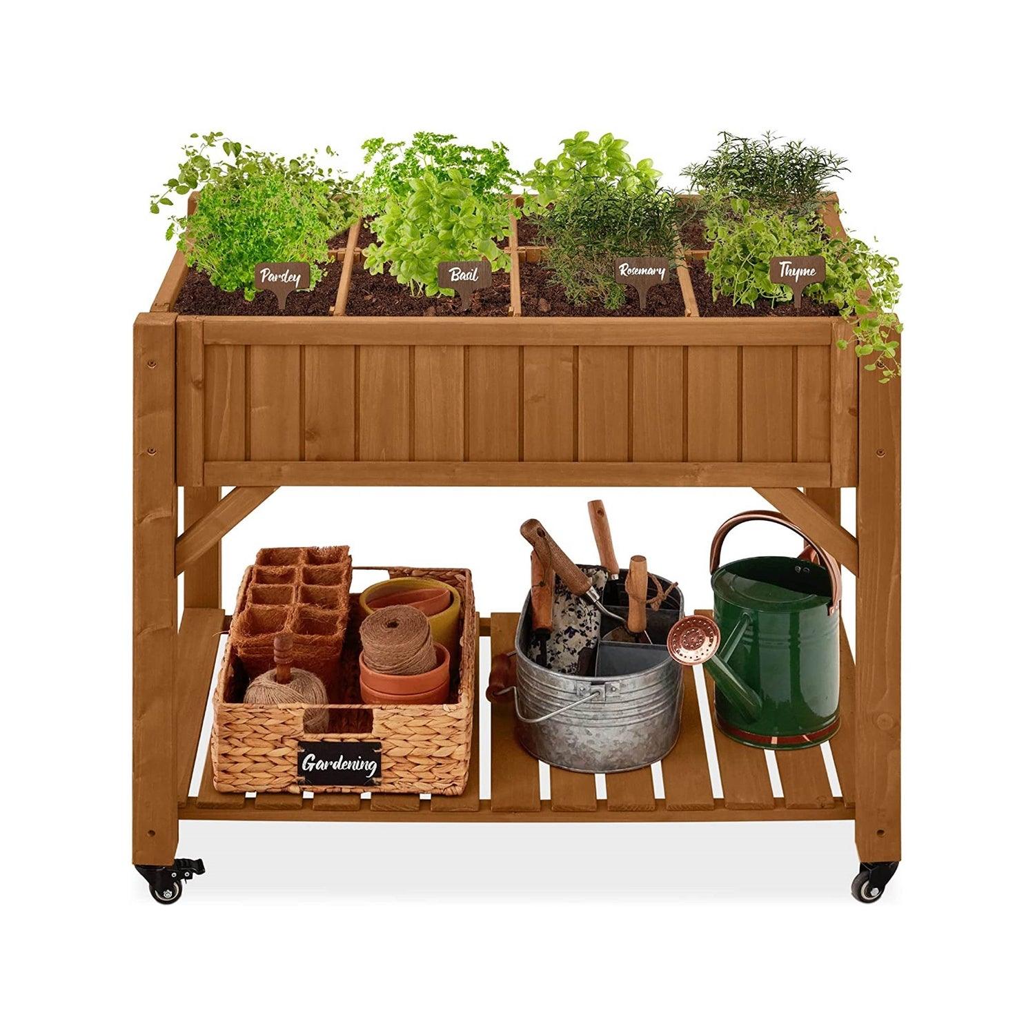 Outdoor Elevated Raised Garden Bed Planter Box with Locking Wheels - PRHOMZ