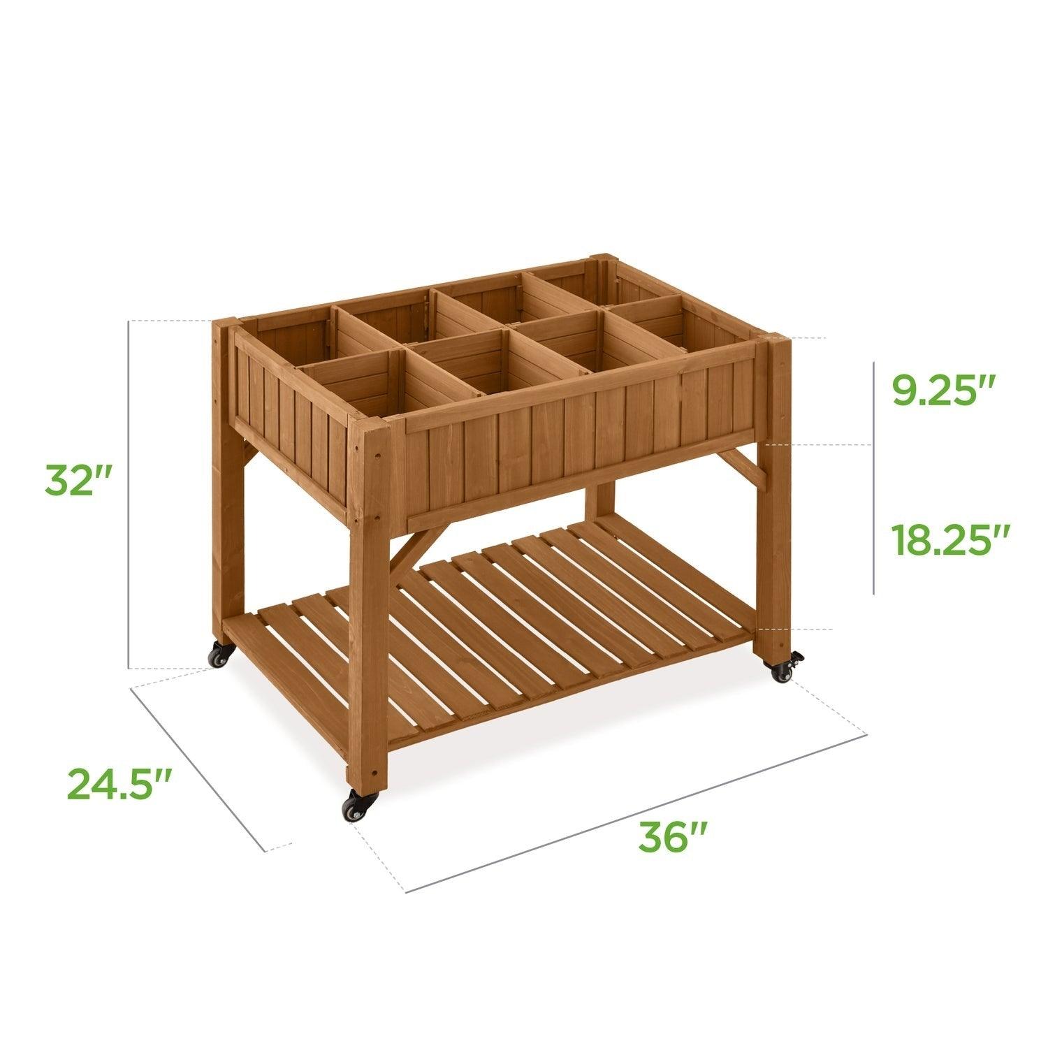 Outdoor Elevated Raised Garden Bed Planter Box with Locking Wheels - PRHOMZ