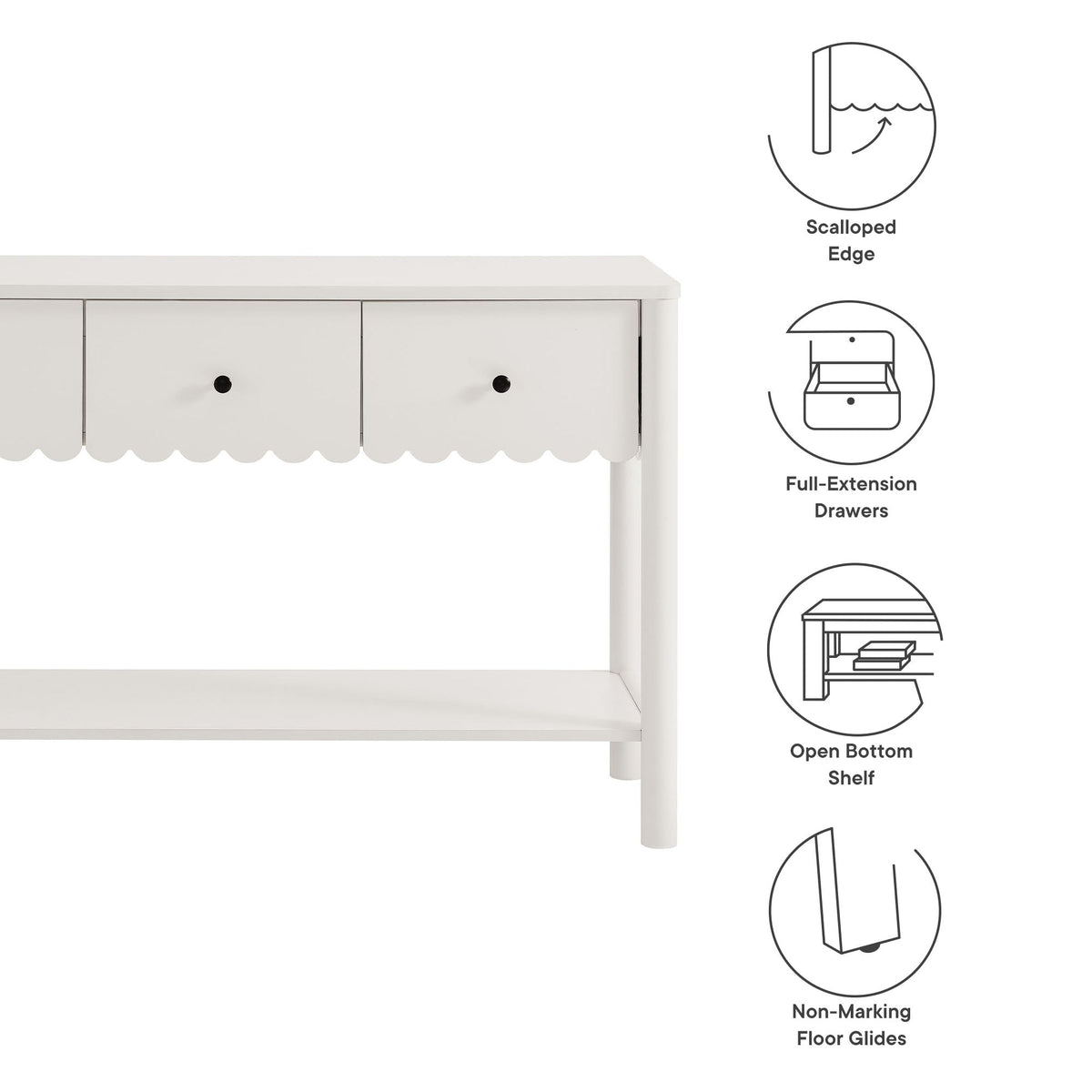 Emmeline 3-Drawer Scalloped Console Table by Modway