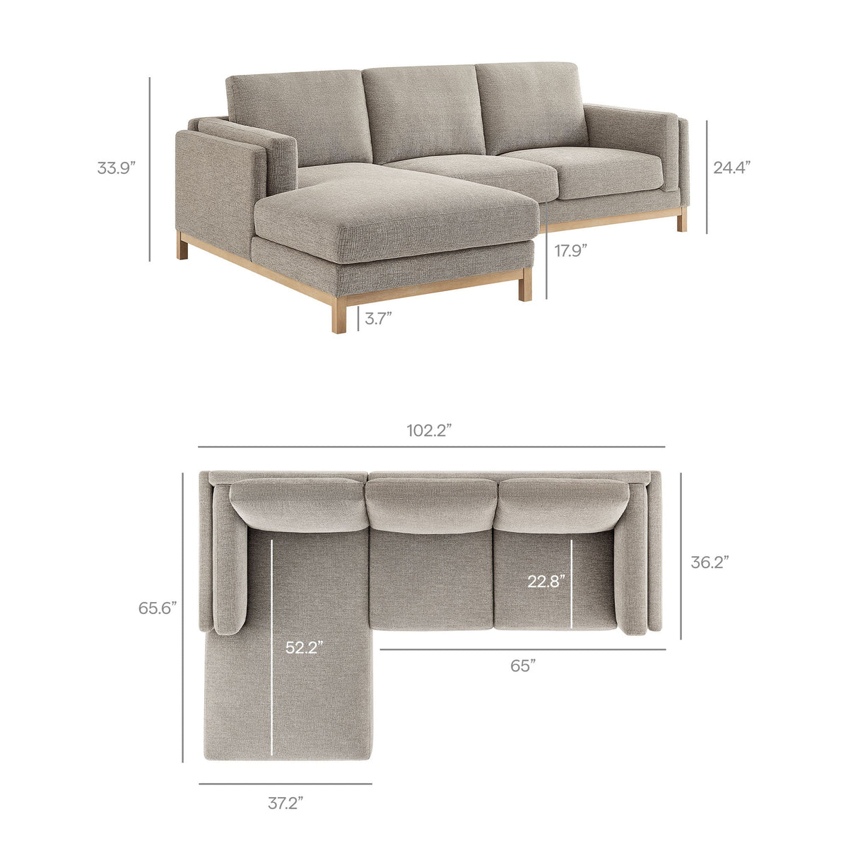 Roscoe Left-Facing Fabric Sectional Sofa with Chaise by Modway