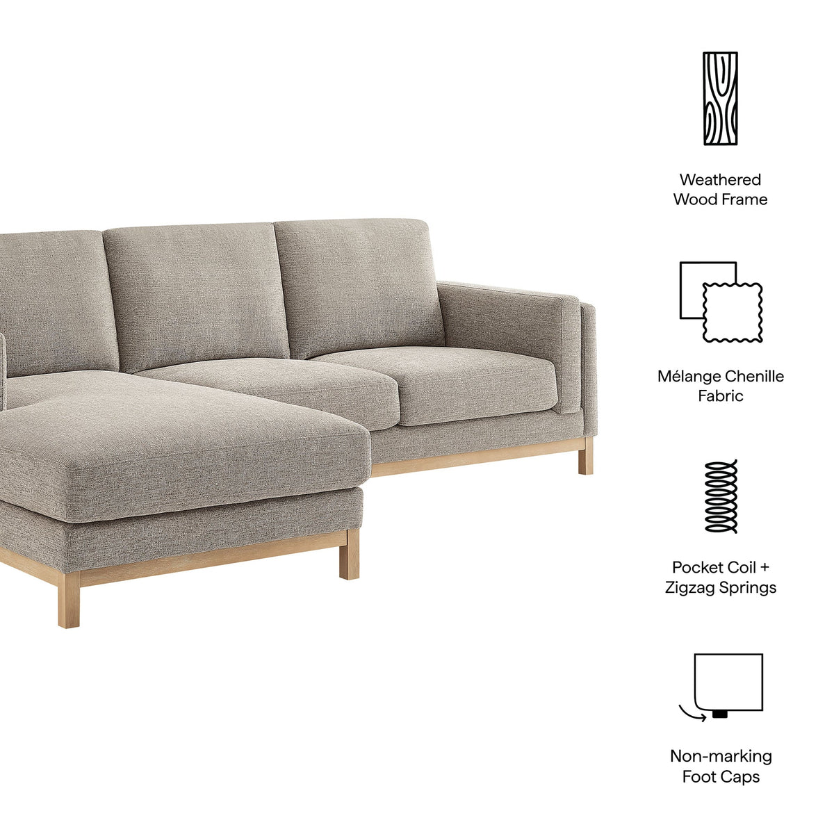 Roscoe Left-Facing Fabric Sectional Sofa with Chaise by Modway