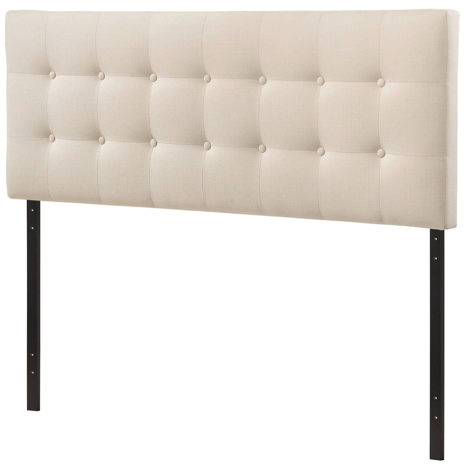 Full size Ivory Fabric Upholstered Button-Tufted Headboard - PRHOMZ