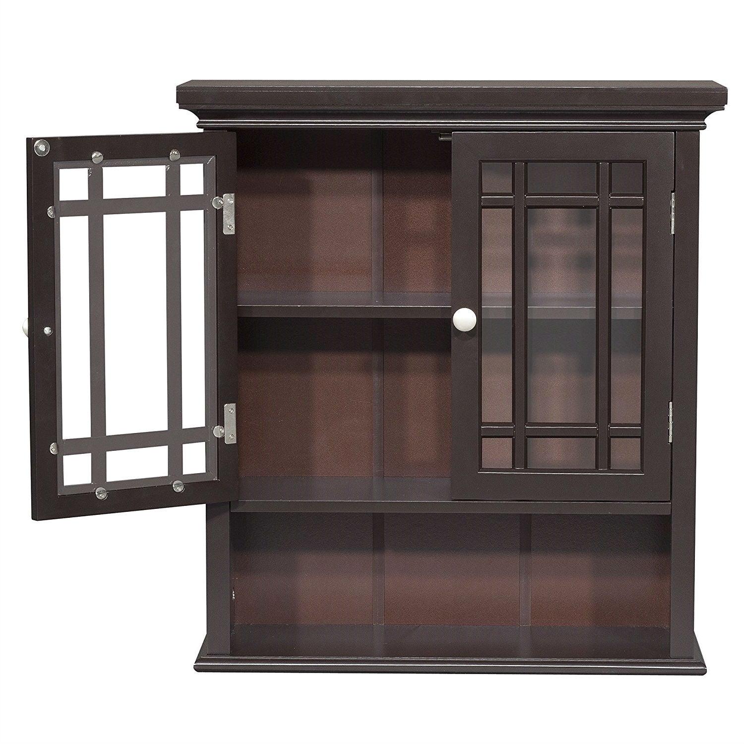 Dark Espresso 2-Door Bathroom Wall Cabinet with Open Shelf - PRHOMZ