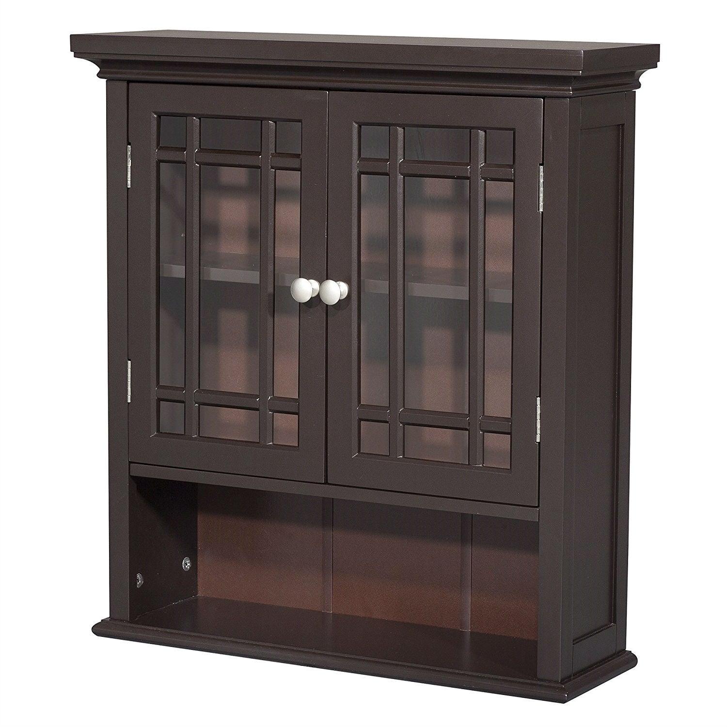 Dark Espresso 2-Door Bathroom Wall Cabinet with Open Shelf - PRHOMZ