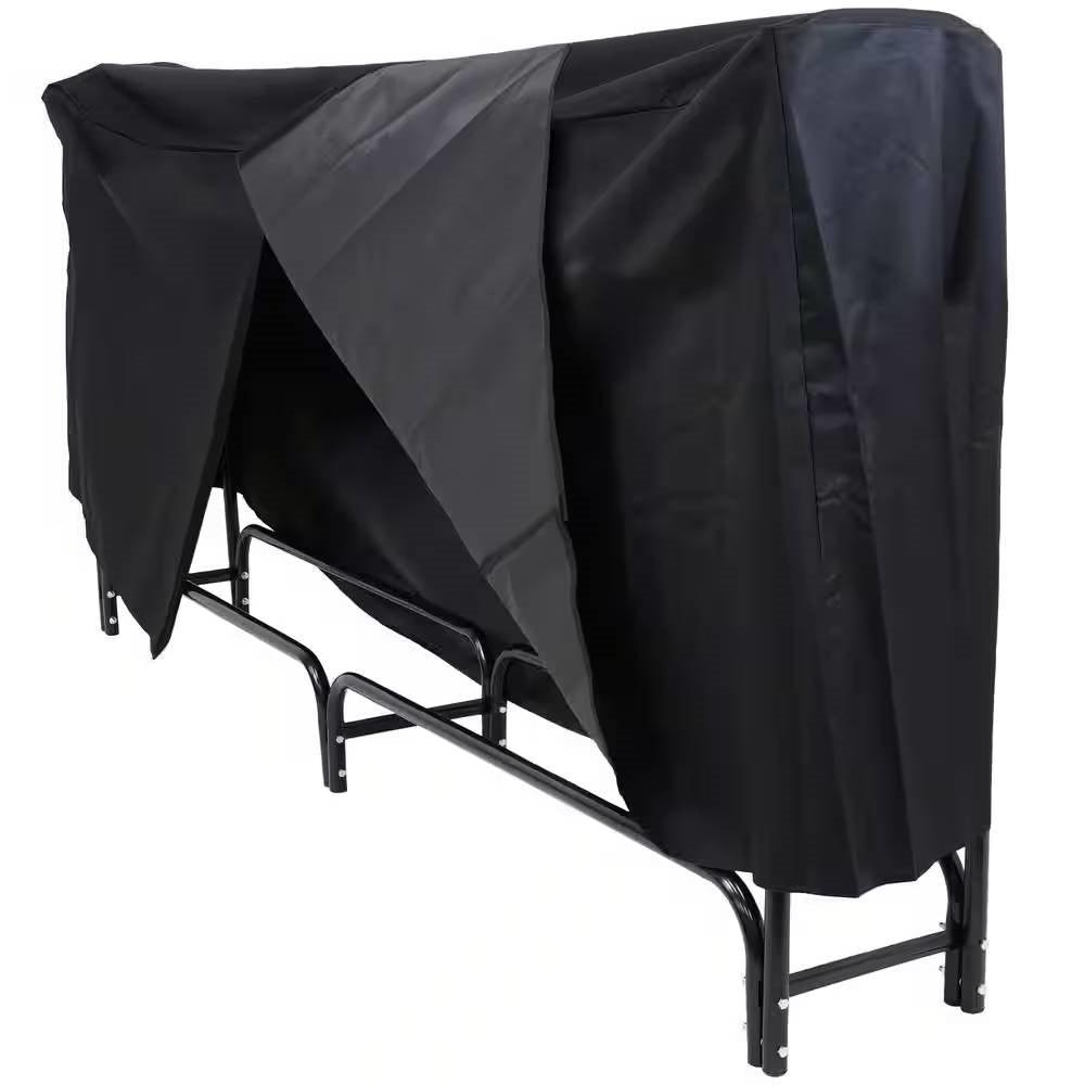 Indoor/Outdoor 8-ft. Black Metal Firewood Rack with Cover - PRHOMZ