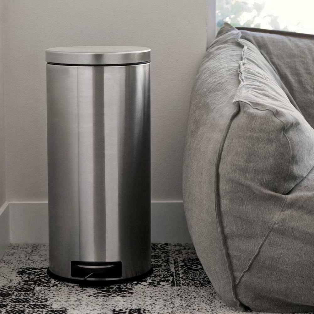 8-Gallon Round Stainless Steel Step Trash Can Kitchen Bathroom Home Office - PRHOMZ