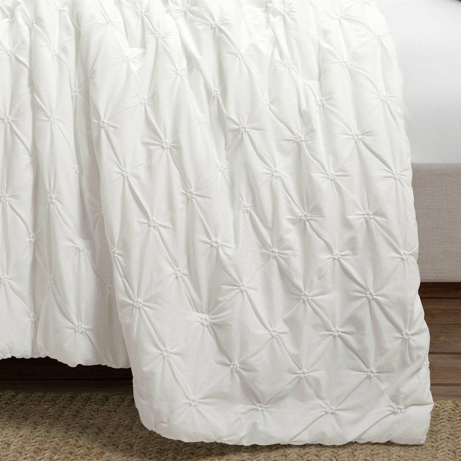 King Size Soft Pleated Cotton 3 Piece Comforter Set White - PRHOMZ