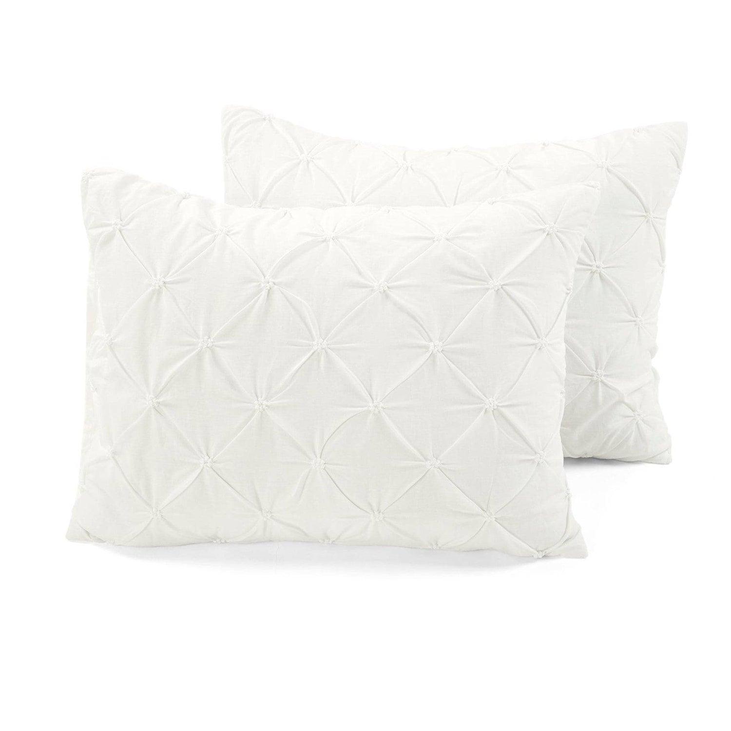 King Size Soft Pleated Cotton 3 Piece Comforter Set White - PRHOMZ