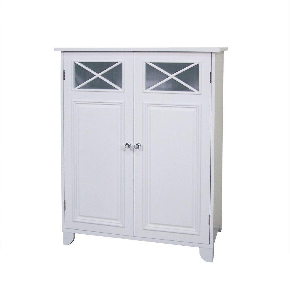White 2-Door Bathroom Floor Cabinet with Adjustable Storage Shelf - PRHOMZ
