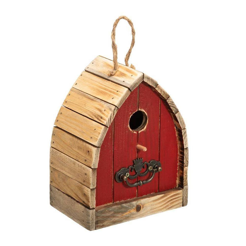 Vintage Farmhouse Style Red Solid Wood Outdoor Birdhouse - PRHOMZ