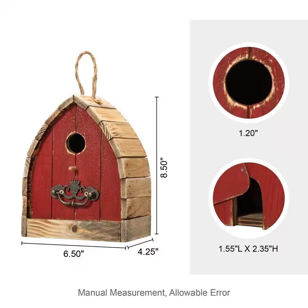 Vintage Farmhouse Style Red Solid Wood Outdoor Birdhouse - PRHOMZ