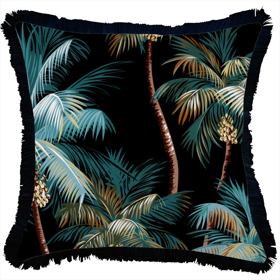 Cushion Cover-Coastal Fringe Black-Palm Trees Black-45cm x 45cm-0