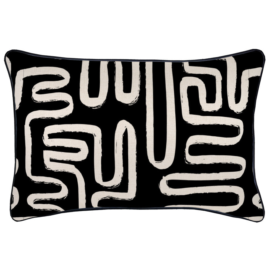 Cushion Cover-With Black Piping-Maze Black-35cm x 50cm-0