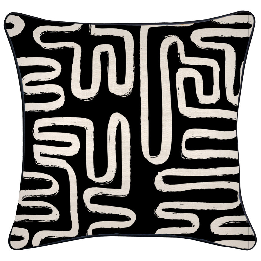 Cushion Cover-With Black Piping-Maze Black-45cm x 45cm-0