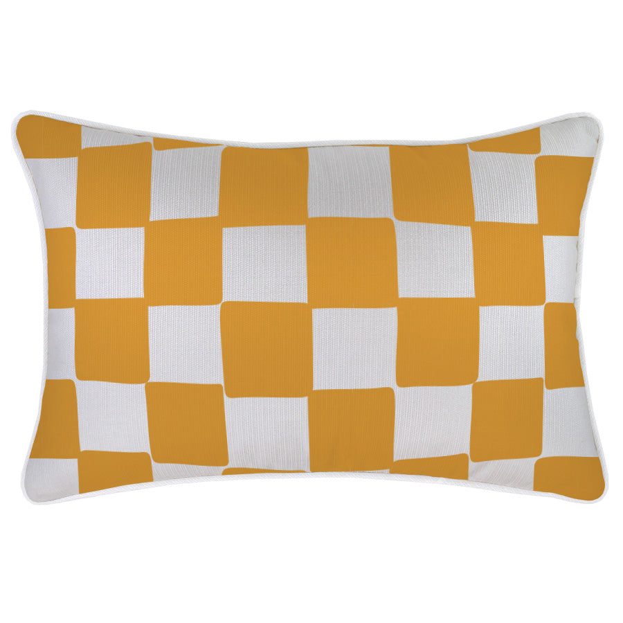 Cushion Cover-With Piping-Check Gold White-35cm x 50cm-0