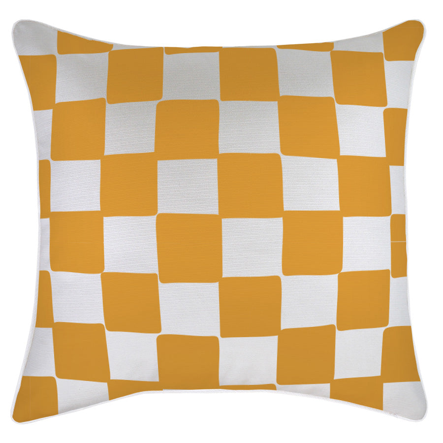 Cushion Cover-With Piping-Check Gold White-60cm x 60cm-0