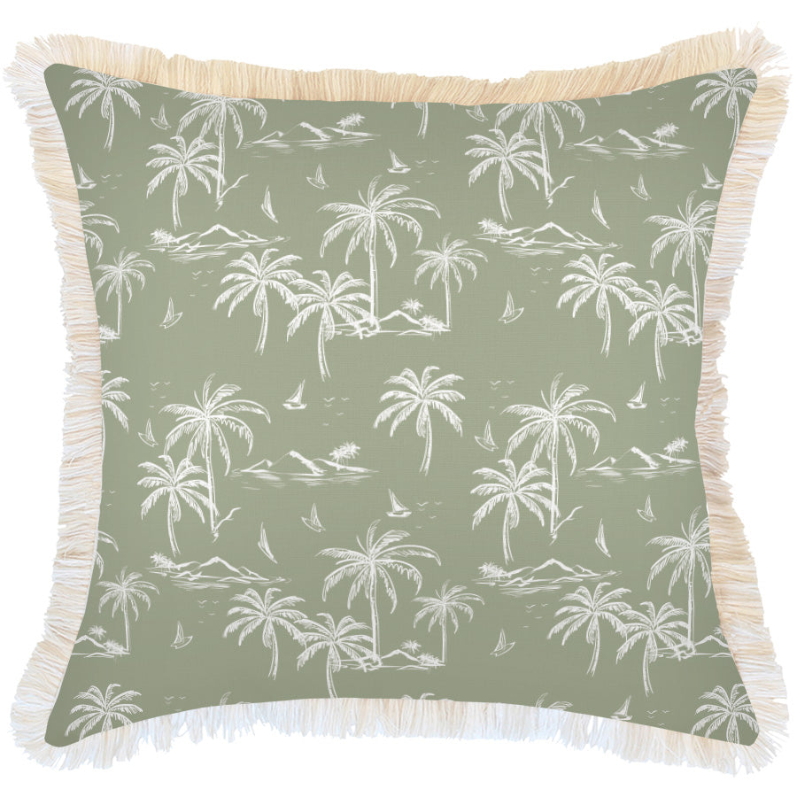Cushion Cover-Coastal Fringe-Postcards Sage-60cm x 60cm-0
