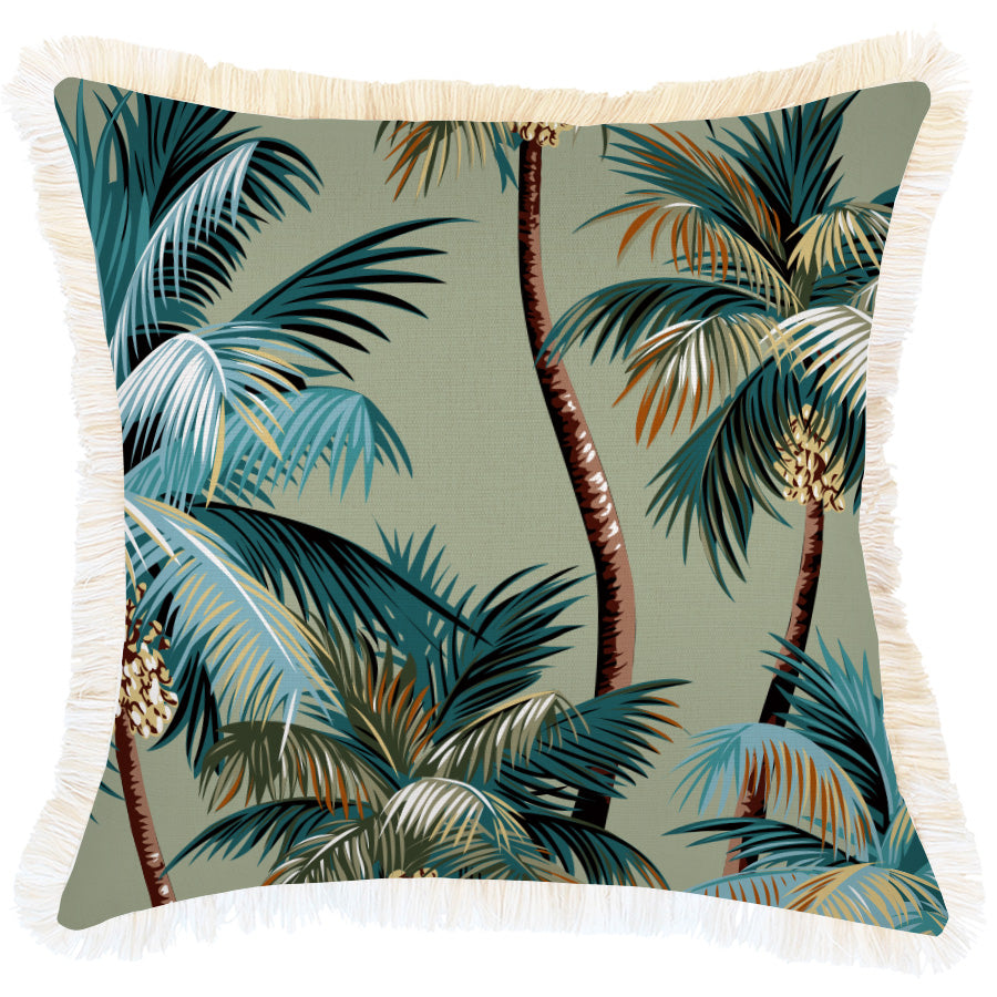 Cushion Cover-Coastal Fringe-Palm Trees Sage-45cm x 45cm-0