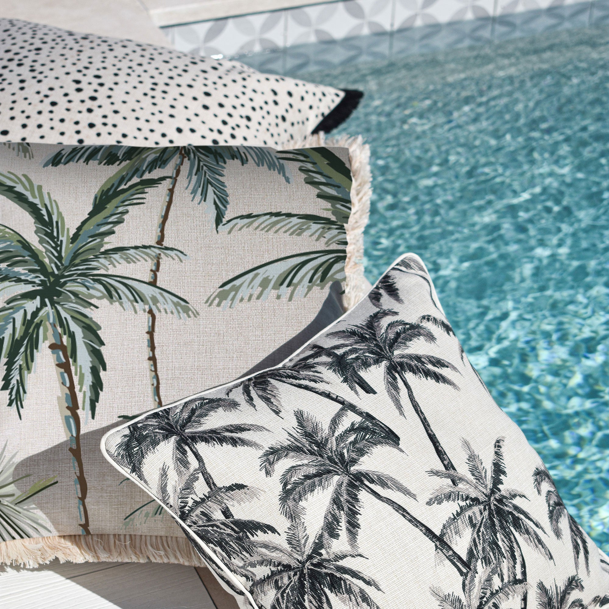 Cushion Cover-Coastal Fringe-Palm Tree Paradise Natural-45cm x 45cm-1