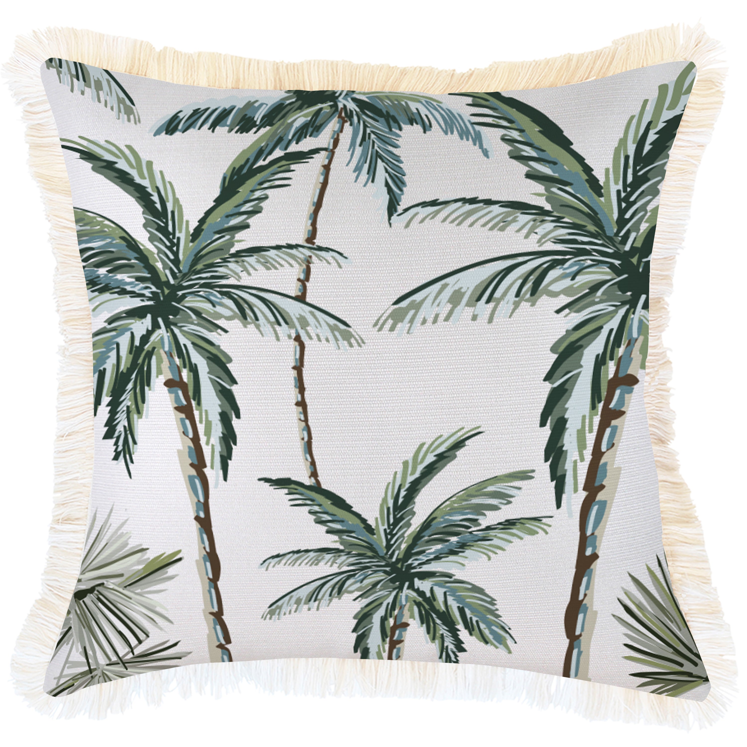Cushion Cover-Coastal Fringe-Palm Tree Paradise White-45cm x 45cm-0