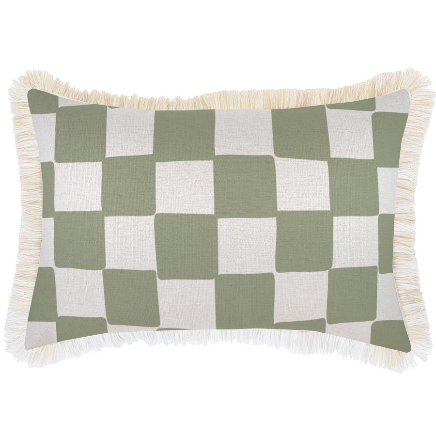 Cushion Cover-Coastal Fringe-Check Sage-35cm x 50cm-0