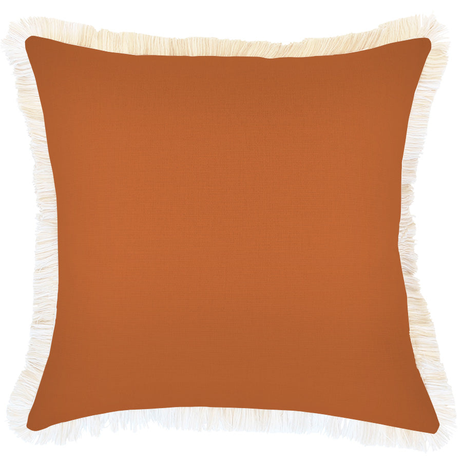 Cushion Cover-Coastal Fringe-Solid Burnt Orange-45cm x 45cm-0