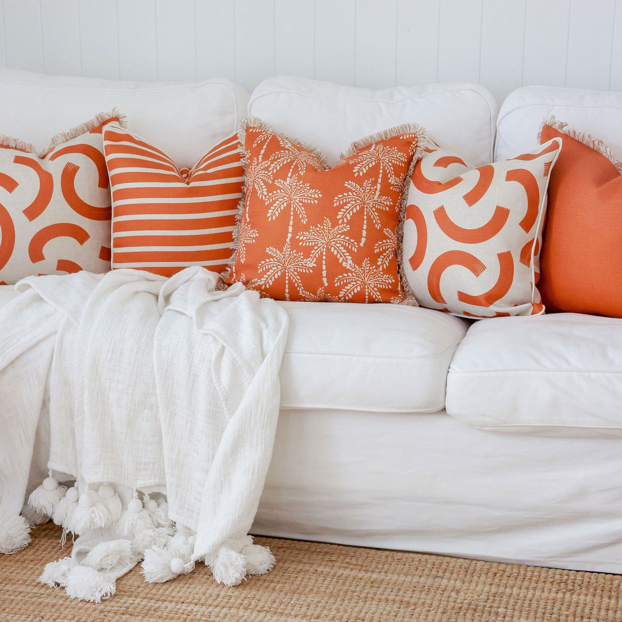 Cushion Cover-Coastal Fringe-Solid Burnt Orange-45cm x 45cm-1