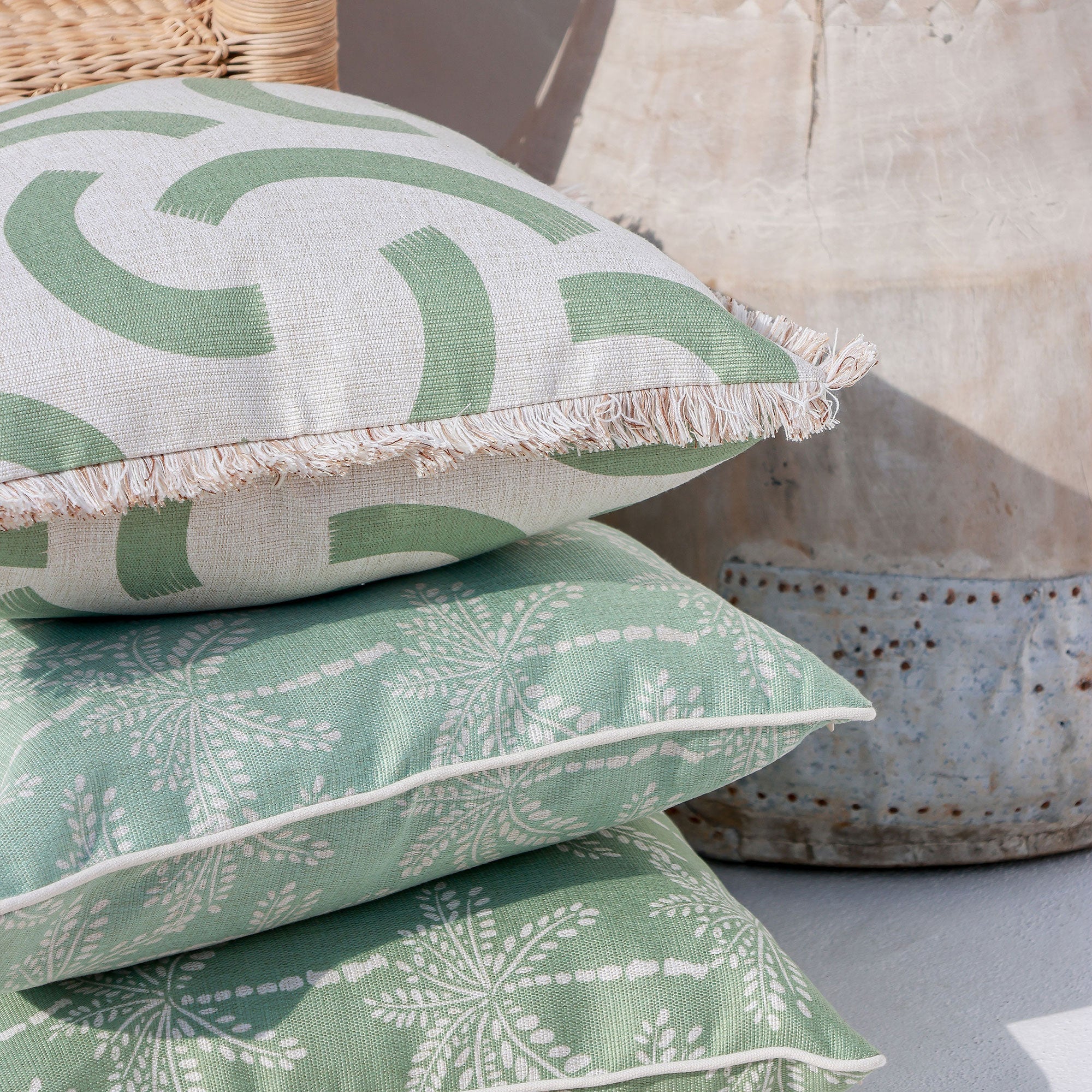 Cushion Cover-Coastal Fringe-Muse Sage-60cm x 60cm-1