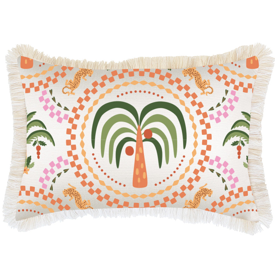 Cushion Cover-Coastal Fringe-Palm Mosaic White-35cm x 50cm-0