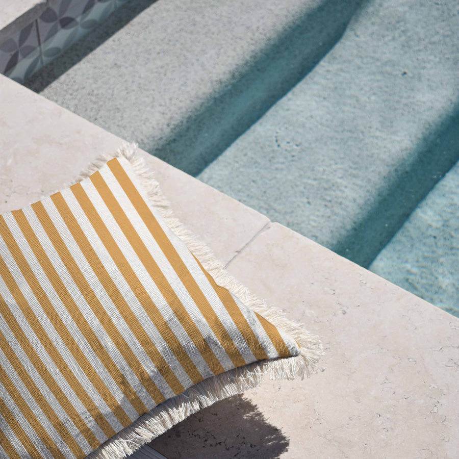 Cushion Cover-Coastal Fringe-Candy Stripe Mustard-60cm x 60cm-1
