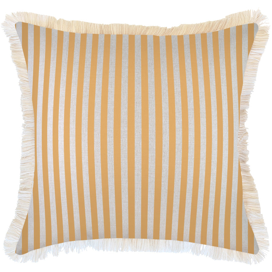 Cushion Cover-Coastal Fringe-Candy Stripe Mustard-60cm x 60cm-0
