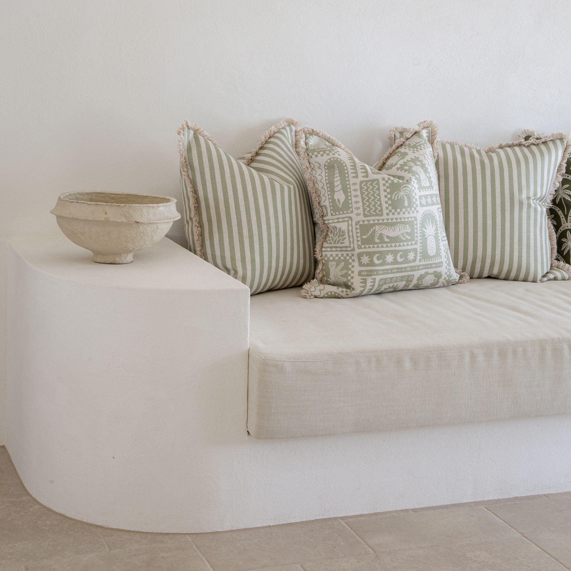 Cushion Cover-Coastal Fringe-Candy Stripe Sage-45cm x 45cm-3