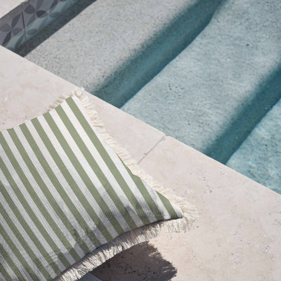 Cushion Cover-Coastal Fringe-Candy Stripe Sage-45cm x 45cm-1
