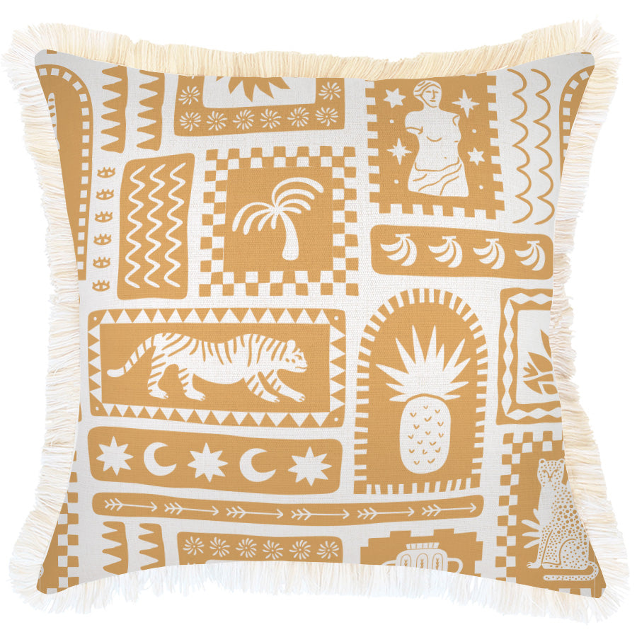 Cushion Cover-Coastal Fringe-Naxos Mustard-45cm x 45cm-0