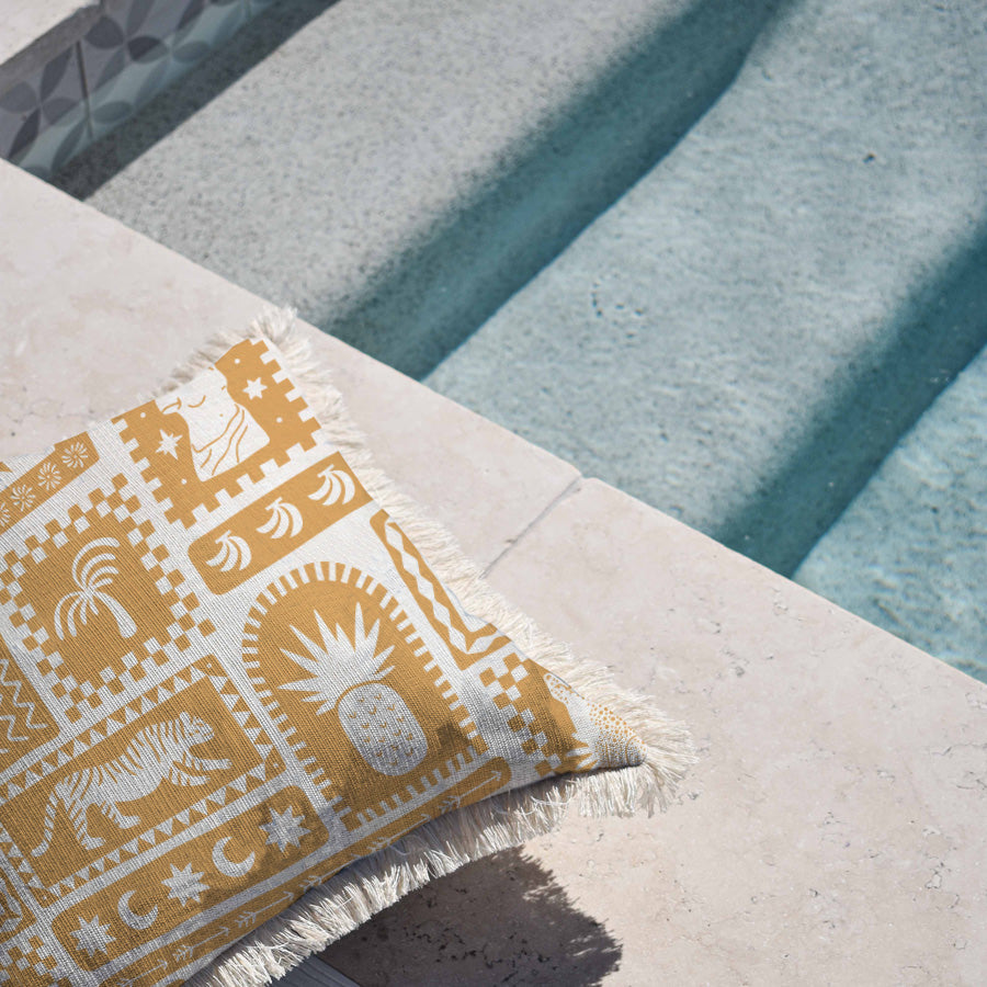 Cushion Cover-Coastal Fringe-Naxos Mustard-45cm x 45cm-1