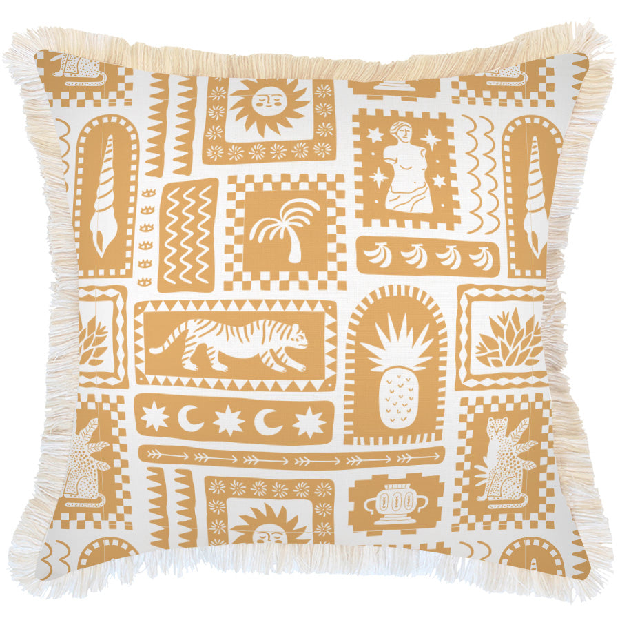 Cushion Cover-Coastal Fringe-Naxos Mustard-60cm x 60cm-0