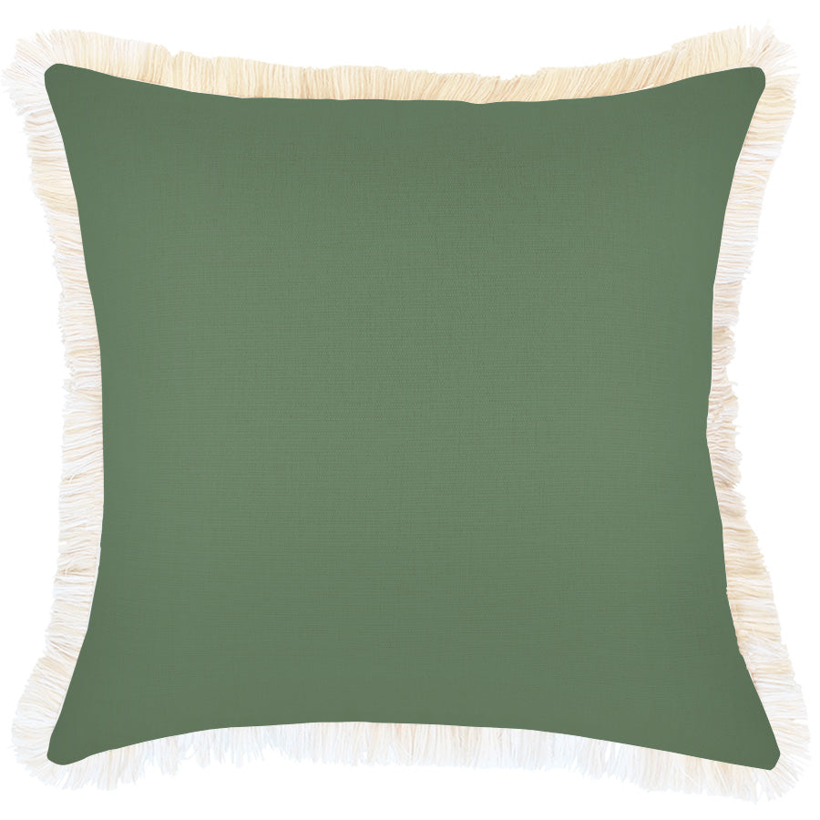 Cushion Cover-Coastal Fringe-Solid Dusty Green-45cm x 45cm-0
