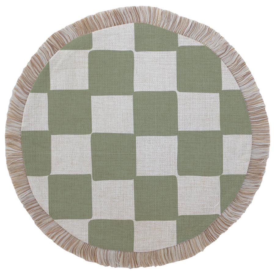 Round Placemat-Coastal Fringe-Check Sage-40cm - PRHOMZ