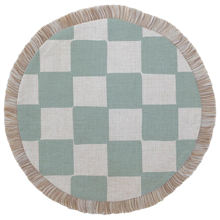Round Placemat-Coastal Fringe-Check Seafoam-40cm - PRHOMZ