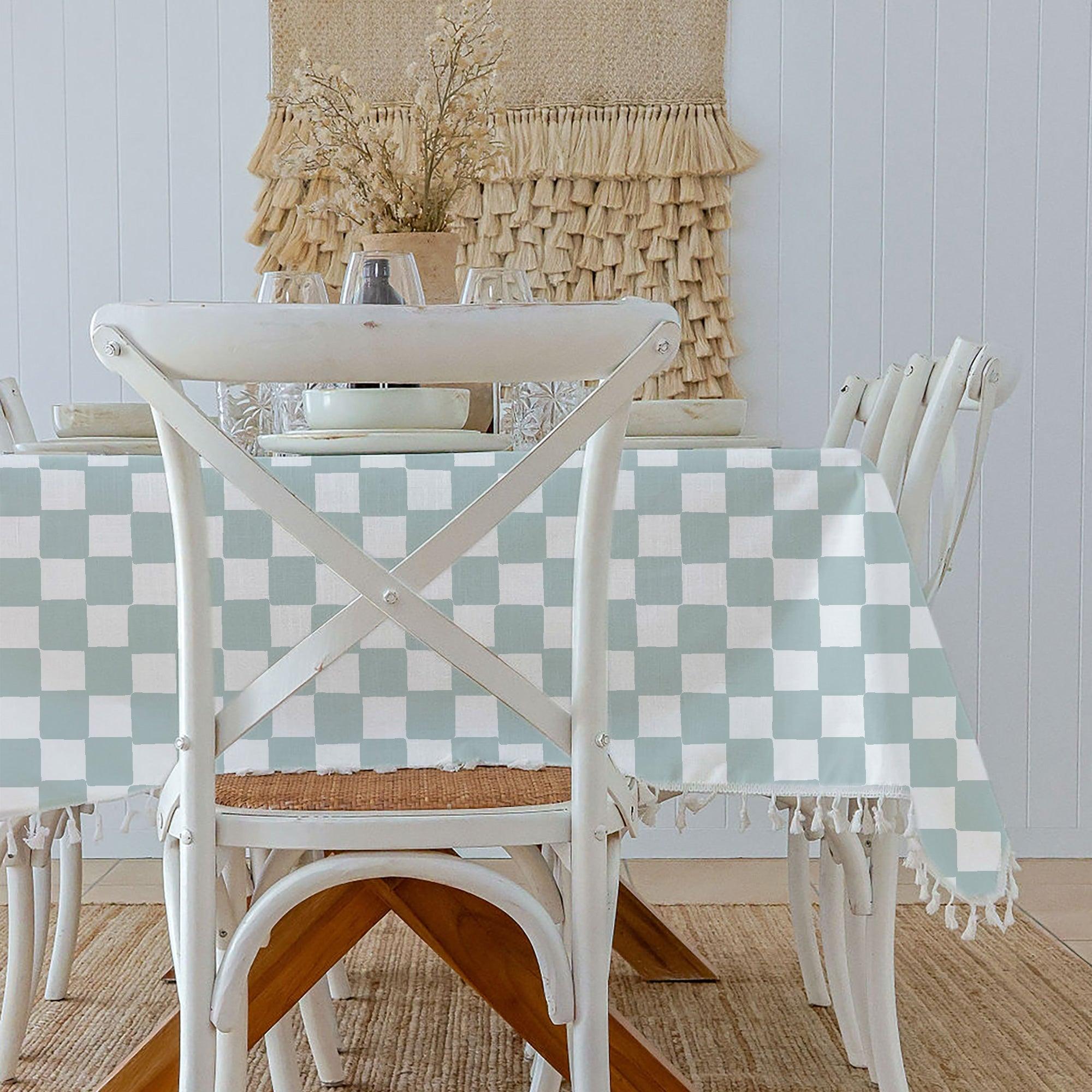 Tablecloth-Check Seafoam-250cm x 142cm - PRHOMZ