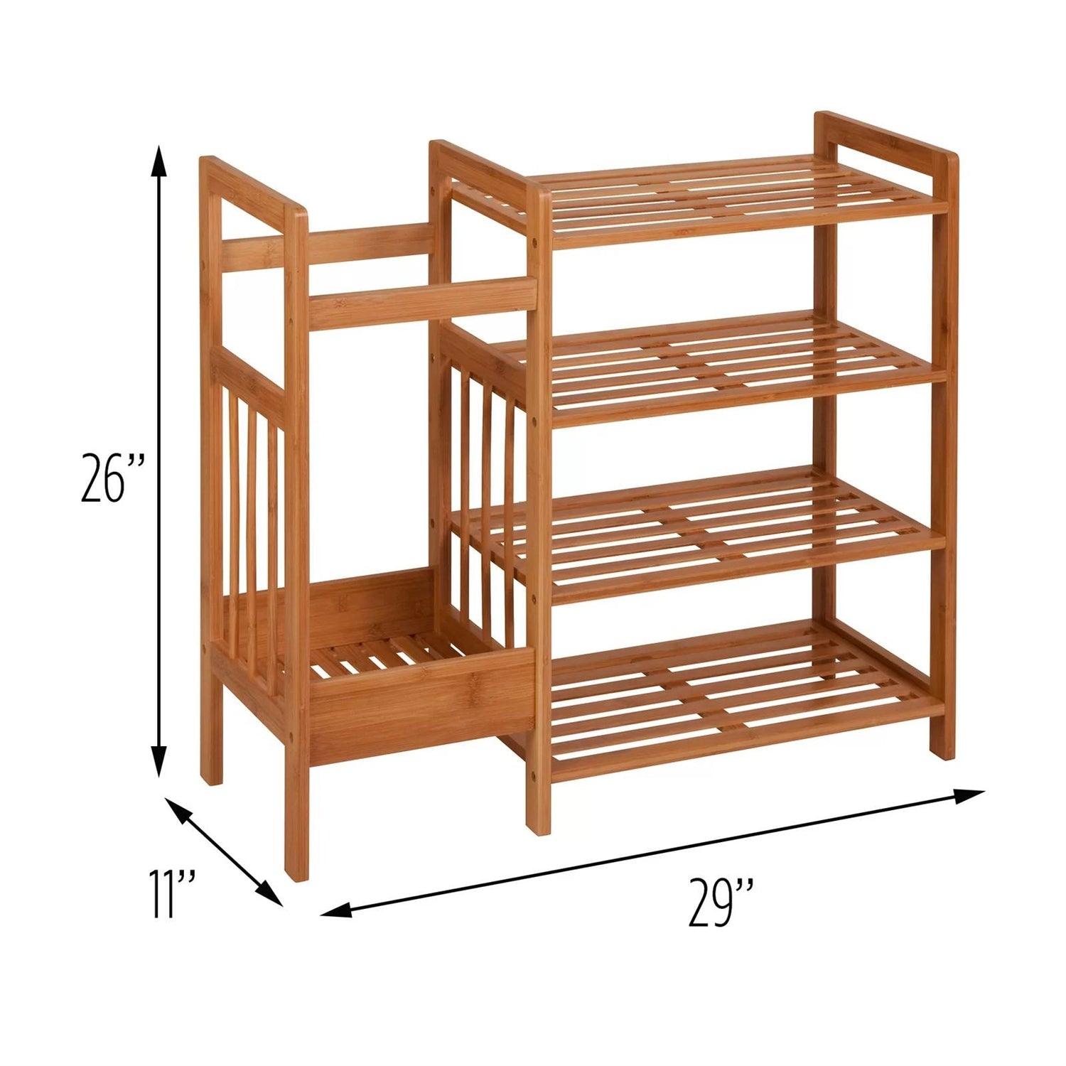 2-Shelf Entryway Shoe Rack Bench with Bla2-in-1 Entryway 4-Shelf Bamboo Shoe Rack and Umbrella Holderck Metal Frame and Brown Wood Top - PRHOMZ