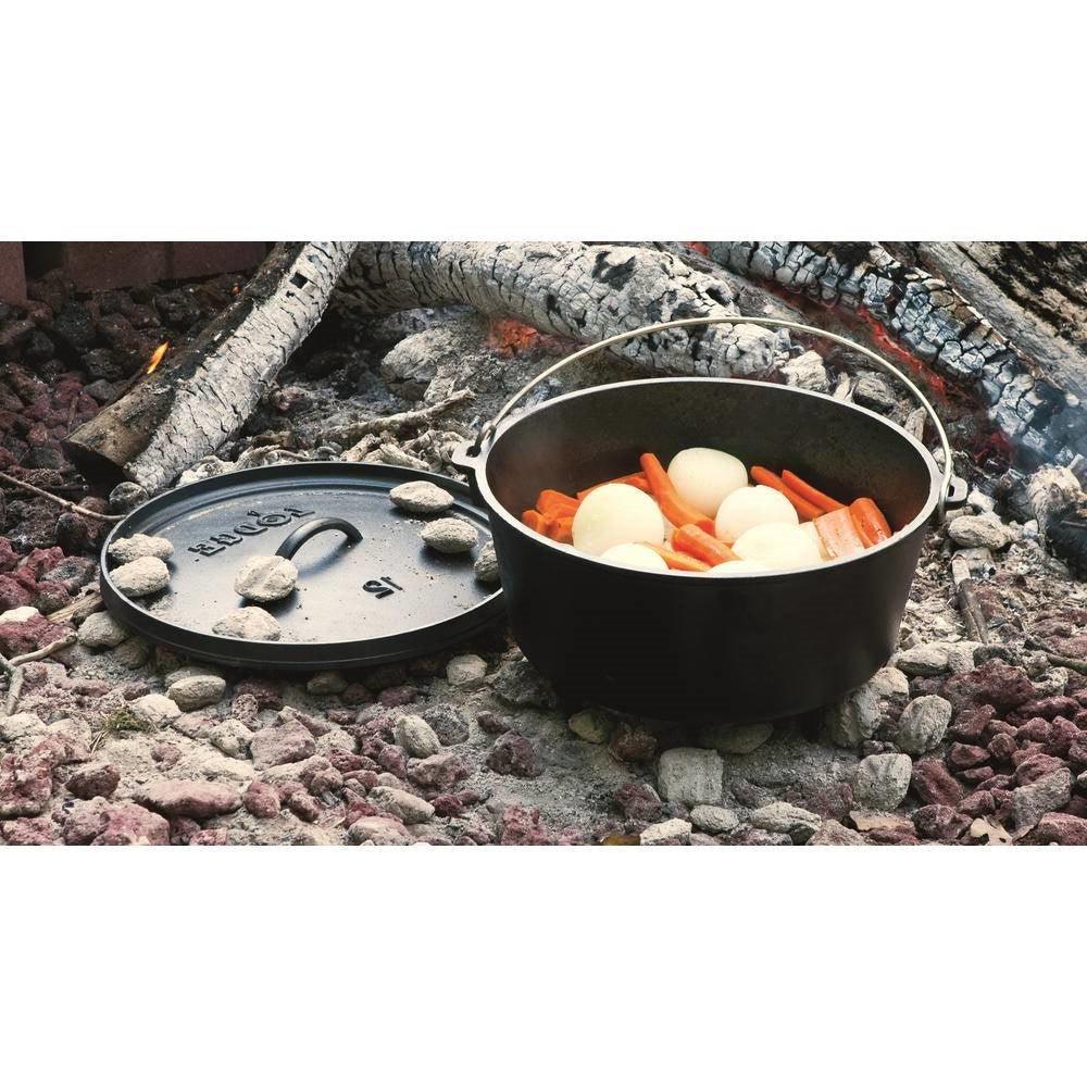 8-Quart Deep Seasoned Cast Iron Dutch Oven with Lid and Metal Handle - PRHOMZ
