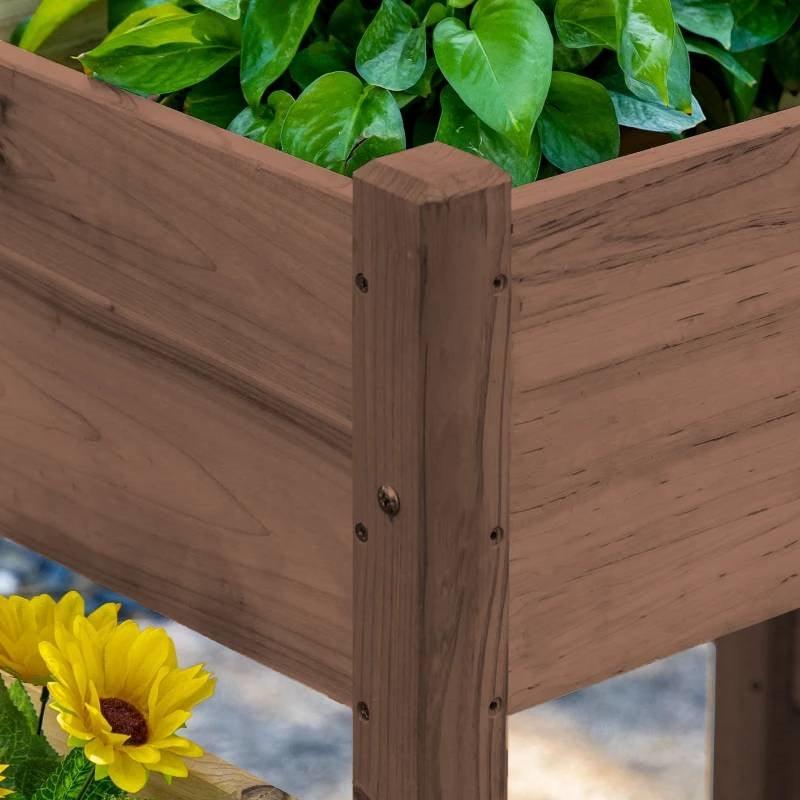 Brown 3 Wooden Elevated Planter Raised Garden Beds - PRHOMZ