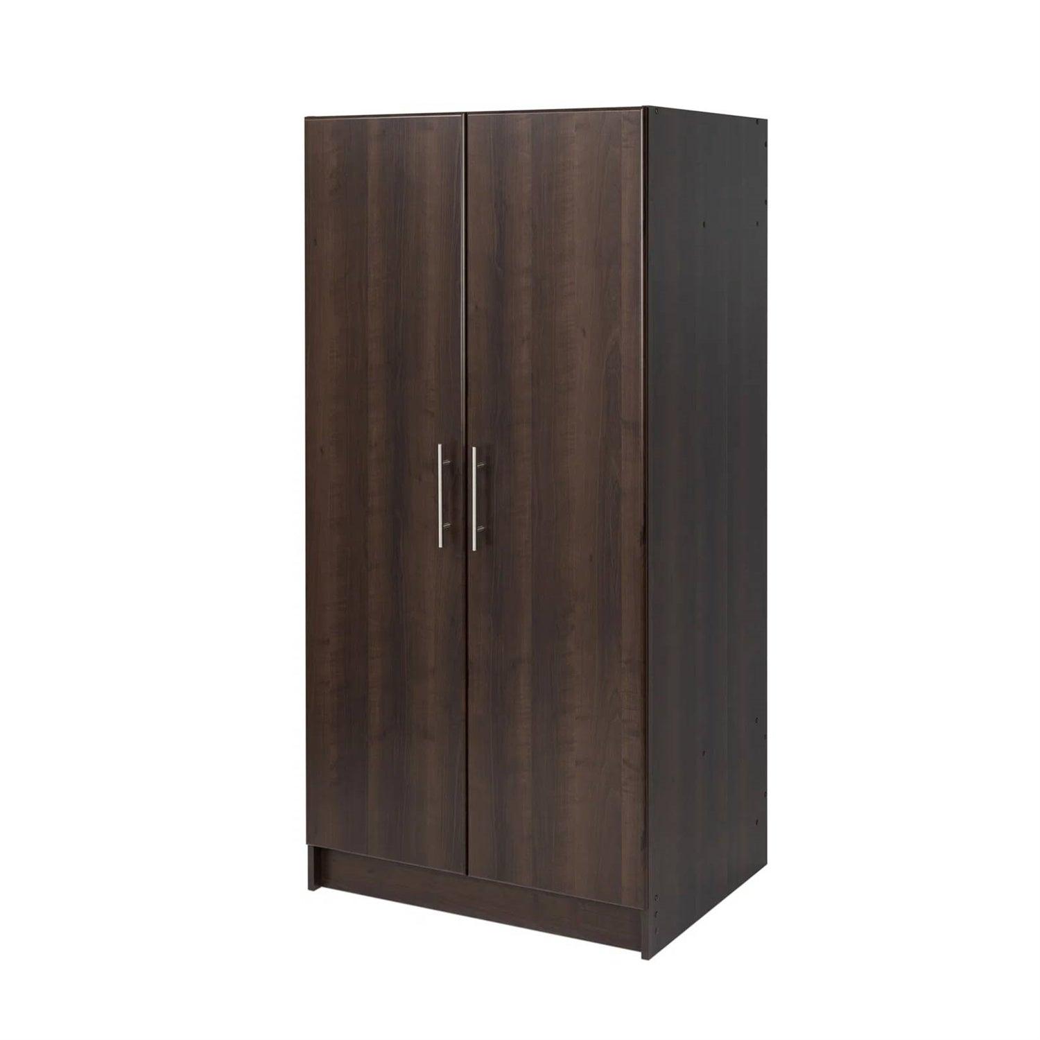 Bedroom Armoire Wardrobe Cabinet with Hanging Rail in Dark Brown Wood Finish - PRHOMZ