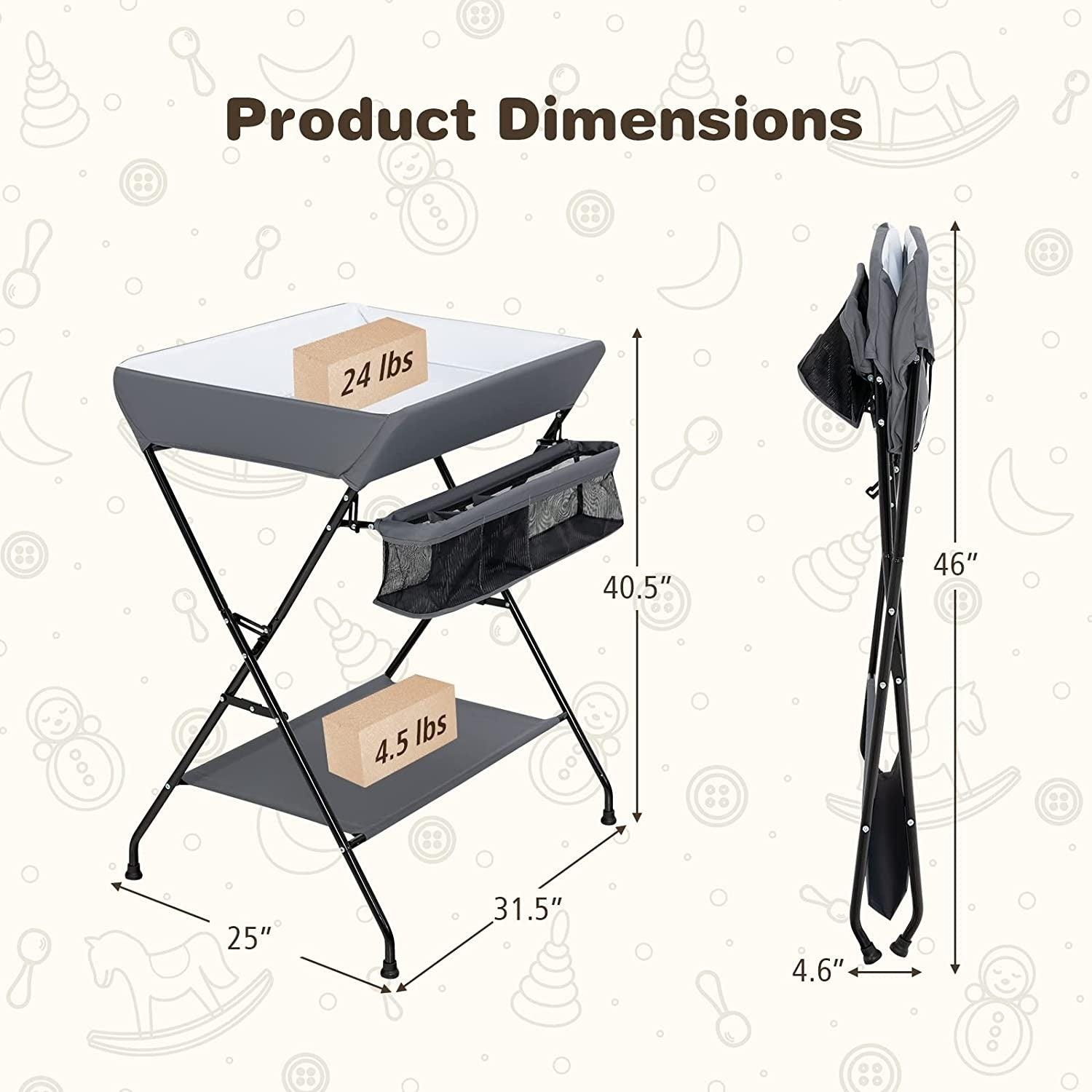 Grey Folding Wide Nursery Diaper Baby Changing Table - PRHOMZ