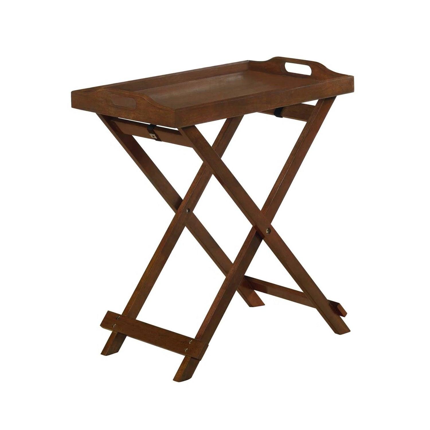Folding TV Tray Bedside Table in Dark Brown Espresso Wood Finish - PRHOMZ