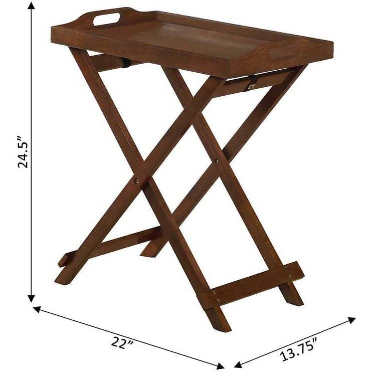 Folding TV Tray Bedside Table in Dark Brown Espresso Wood Finish - PRHOMZ