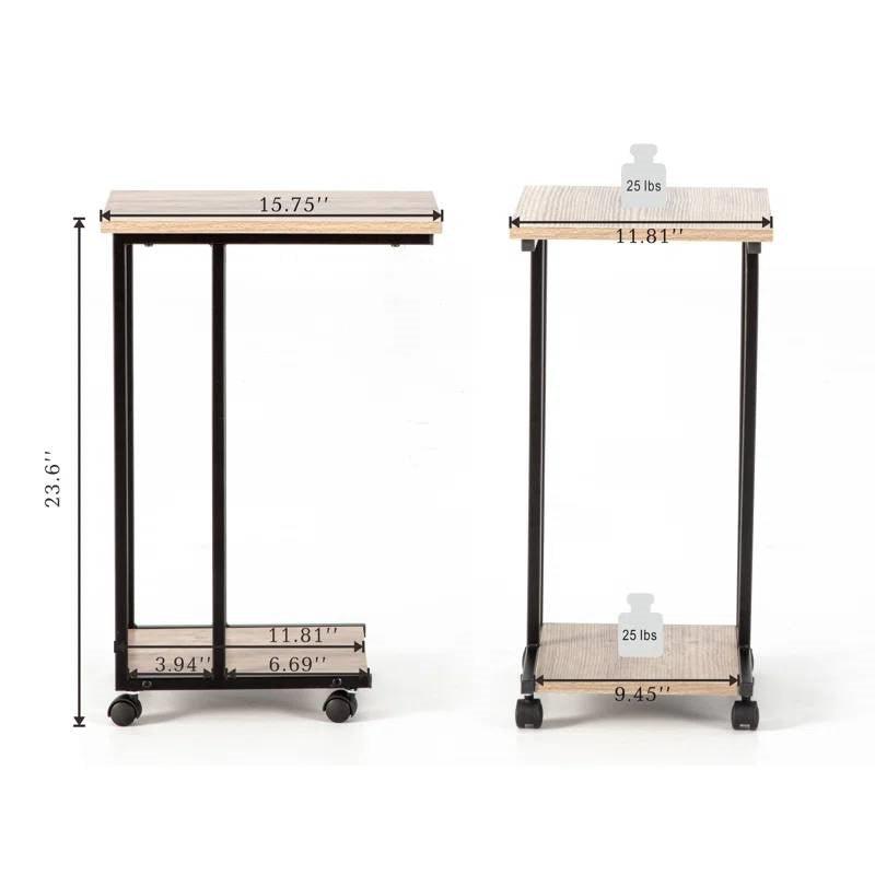 Modern Industrial Style Metal Wood TV Tray Bedside Table with Removable Casters - PRHOMZ