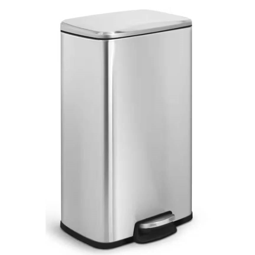 8-Gallon Stainless Steel Kitchen Trash Can with Step-on Lid-0
