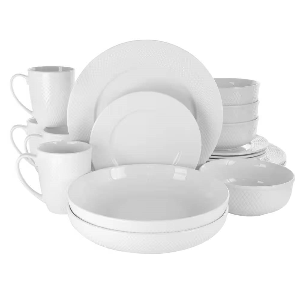 18-Piece White Porcelain Dinnerware Set with Plates Bowls Mugs - Service for 4 - PRHOMZ
